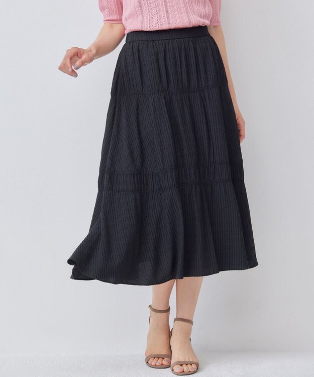 組曲 【WEB限定】ステッチストライプドビー ギャザースカート ブラック系