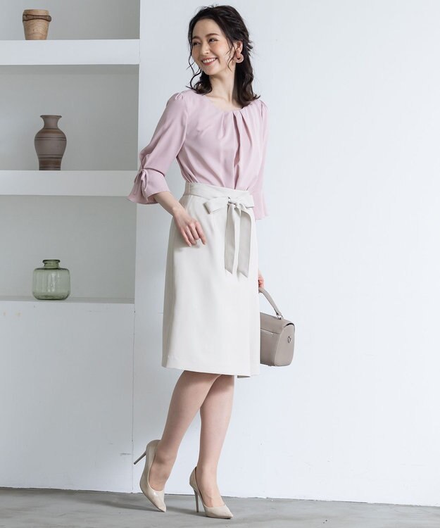 Tiaclasse L 【洗える】快適な履き心地のダブルクロスセミタイトスカート グレージュ