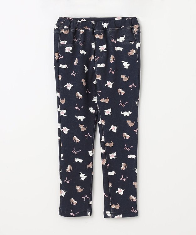 ANY KIDS 7days 裏シャギー 総柄 パンツ ネイビー系ネコ柄