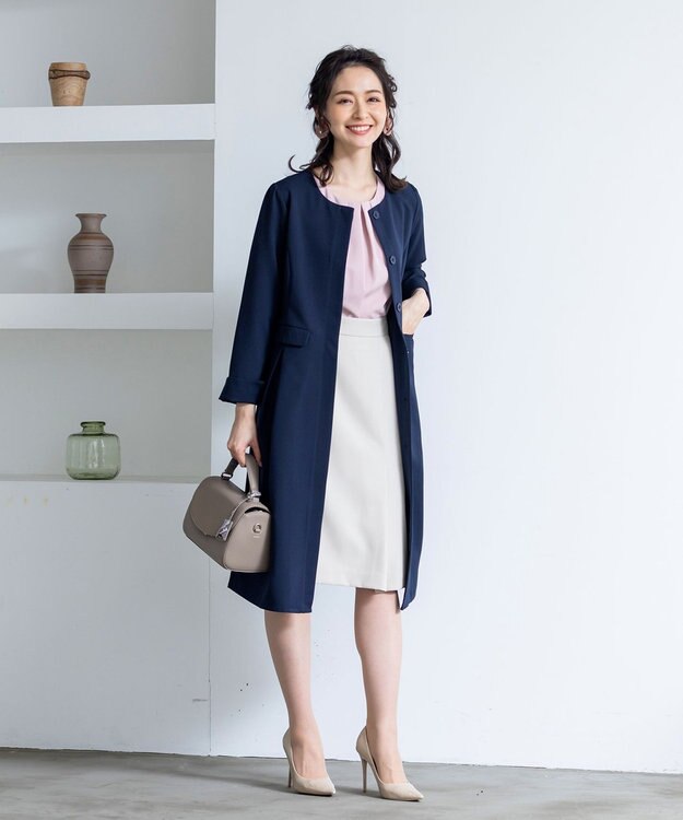 Tiaclasse L 【洗える】快適な履き心地のダブルクロスセミタイトスカート グレージュ