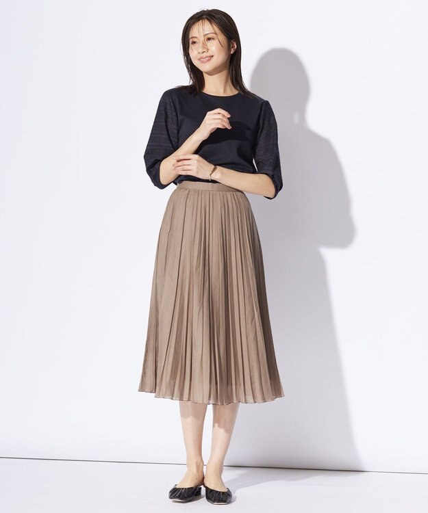 J.PRESS LADIES L 【WEB限定カラーあり】スムースジャージー 刺繍スリーブ カットソー ネイビー系