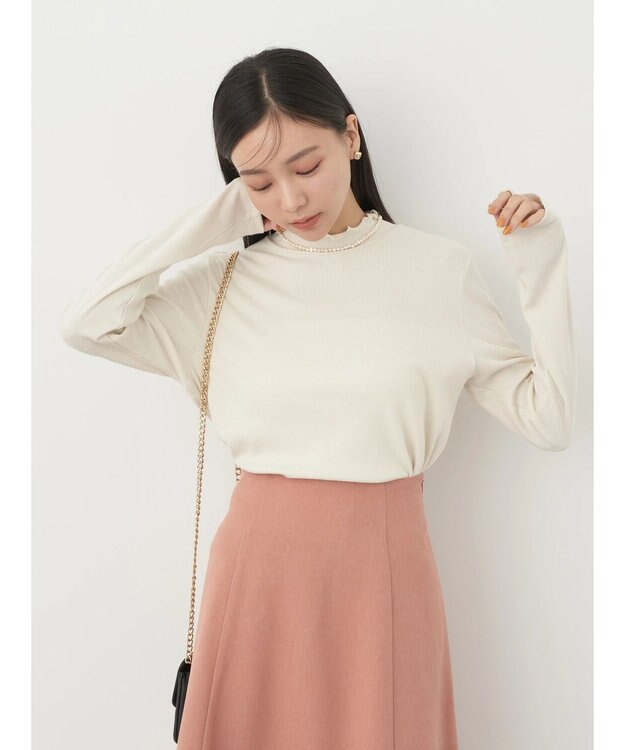 earth music&ecology ラメテレコハイネックプルオーバー Ivory