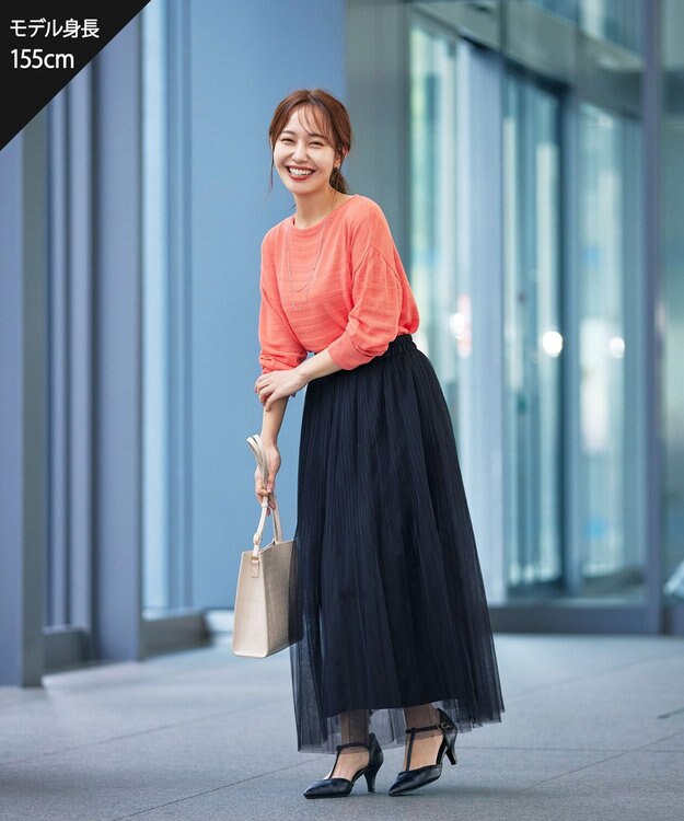 Tiaclasse 【インナーセット・洗える】ボーダー編みシアーニットアンサンブル ピンク