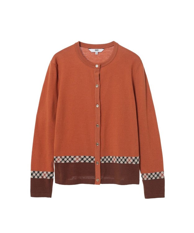 DAKS ジャカードクルーネックカーディガン オレンジ