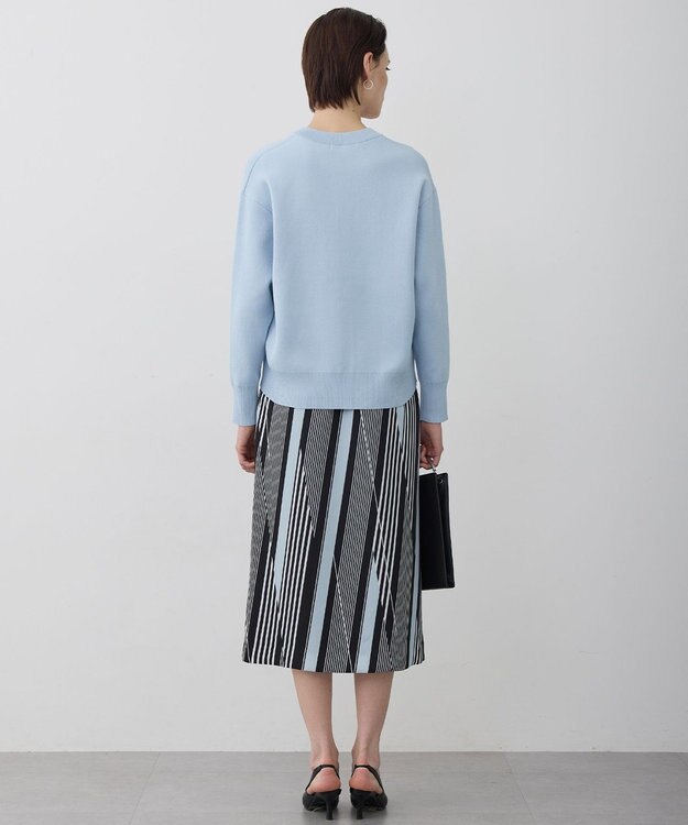 ICB 【先行予約】ランダムストライププリント ストレートスカート ブラック×オフホワイト×サックス