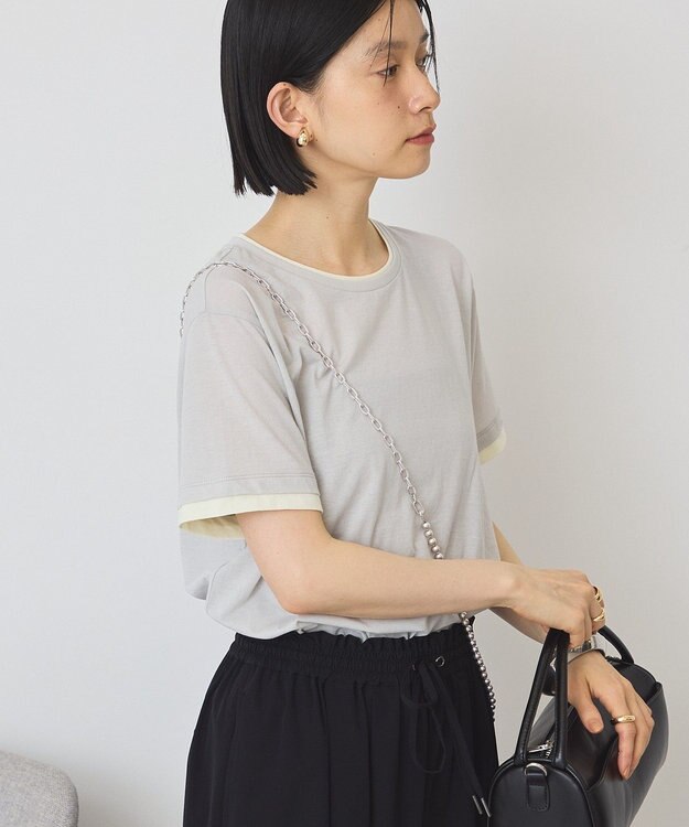 AMERICAN HOLIC 配色レイヤード風シアーＴシャツ Light Gray
