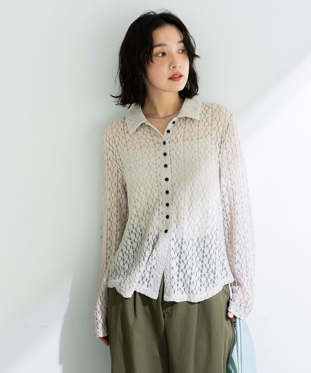 Green Parks 衿付きレースカットプルオーバー Light Gray
