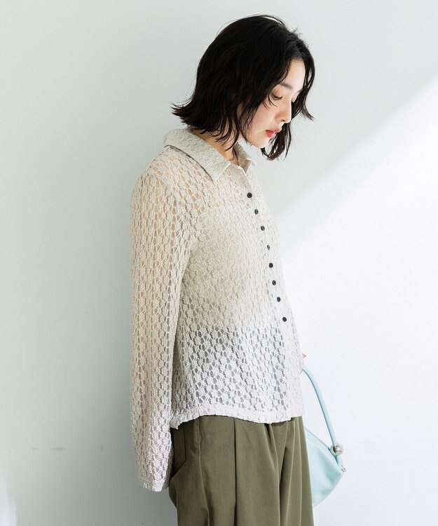 Green Parks 衿付きレースカットプルオーバー Light Gray