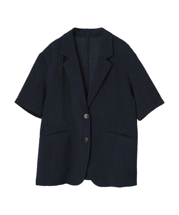 earth music&ecology リネンライク５分袖ジャケット Navy