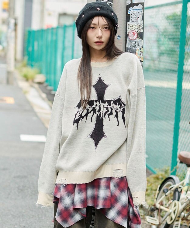 WEGO ダメージジャガードプルオーバー オフホワイト