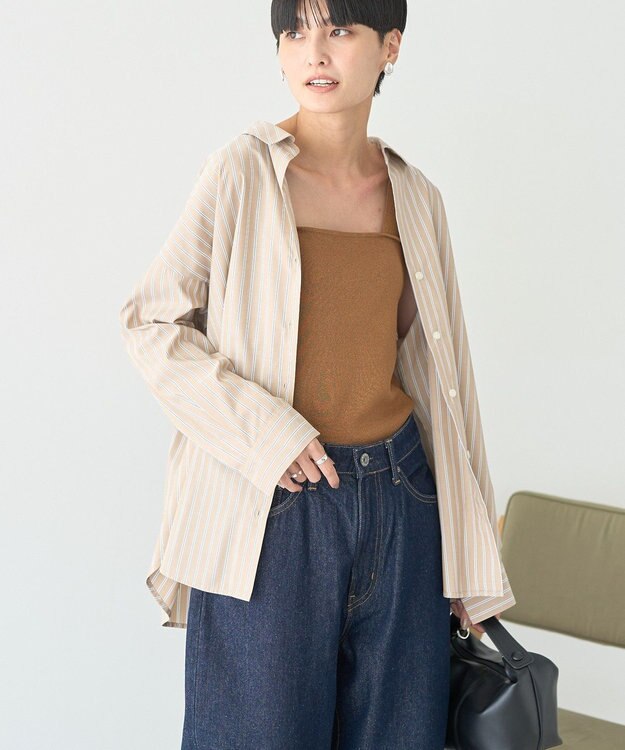 AMERICAN HOLIC 抜け衿スキッパーシャツ Stripe Beige