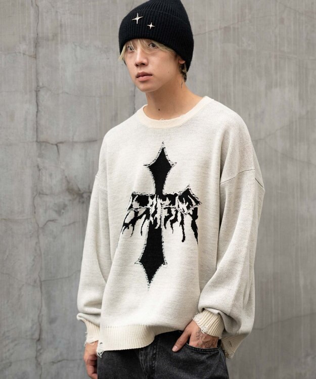 WEGO ダメージジャガードプルオーバー オフホワイト