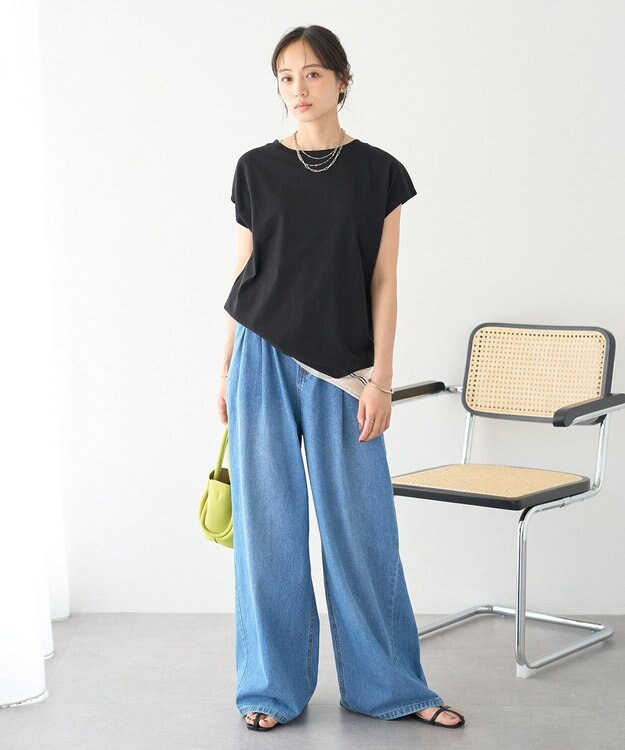 earth music&ecology 【遮熱・接触冷感・UVカット】フレンチスリーブTシャツ Black