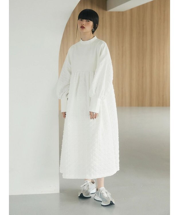 Green Parks armonia．異素材切替ワンピース Off White