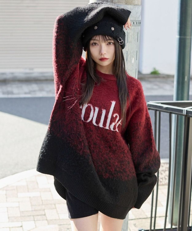 WEGO 【ユニセックス着用ITEM/MLサイズ展開】ファジーグラデーションプルオーバー ワイン