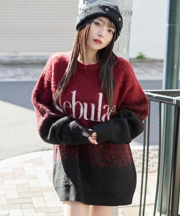 WEGO 【ユニセックス着用ITEM/MLサイズ展開】ファジーグラデーションプルオーバー ワイン