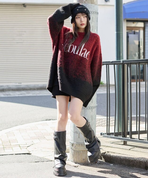 WEGO 【ユニセックス着用ITEM/MLサイズ展開】ファジーグラデーションプルオーバー ワイン