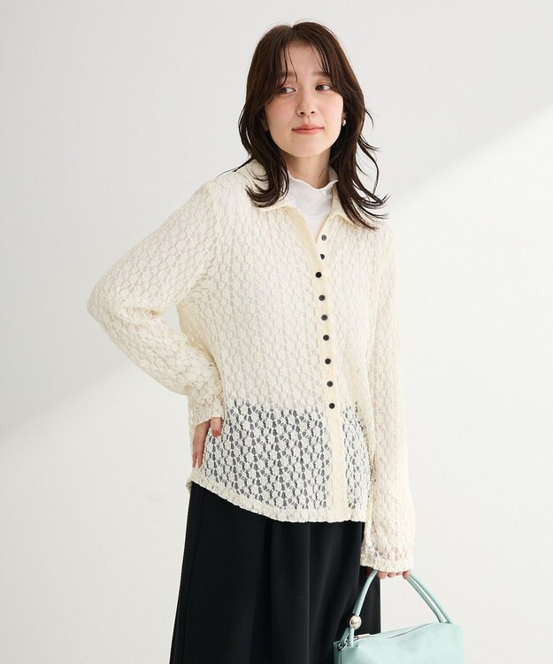 Green Parks 衿付きレースカットプルオーバー Ecru