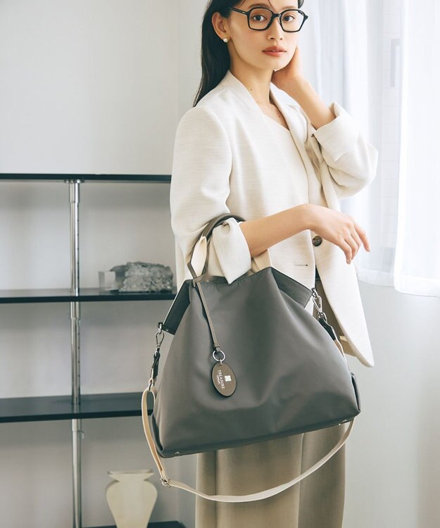 TOPKAPI 【TREASURE TOPKAPI】ストライプハンドル ナイロン 2way トートバッグ A4対応 ダークグレー