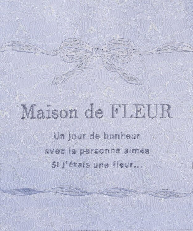 Maison de FLEUR ブルーマニアリボンフレーム刺繍スクエアトート Grayish Blue