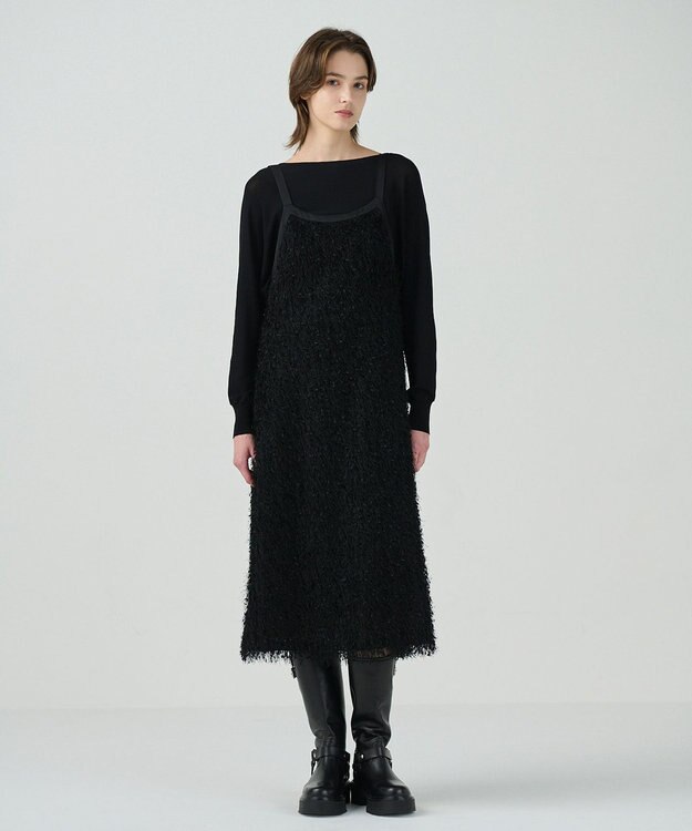 GRACE CONTINENTAL フェザーコンビキャミドレス ブラック