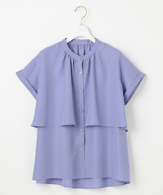 ANY SIS 【洗える】バンドカラーレイヤード ブラウス ライトブルー