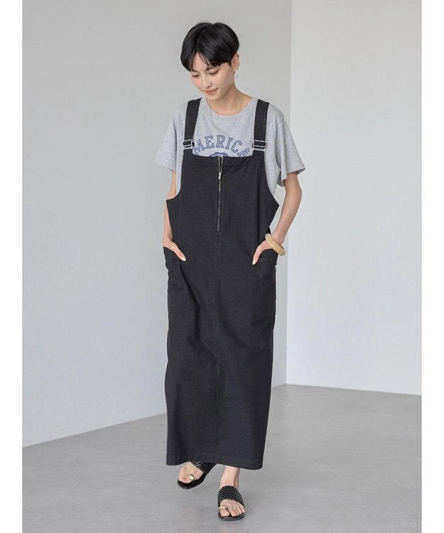 AMERICAN HOLIC リネンブレンドＩラインジャンバースカート Black