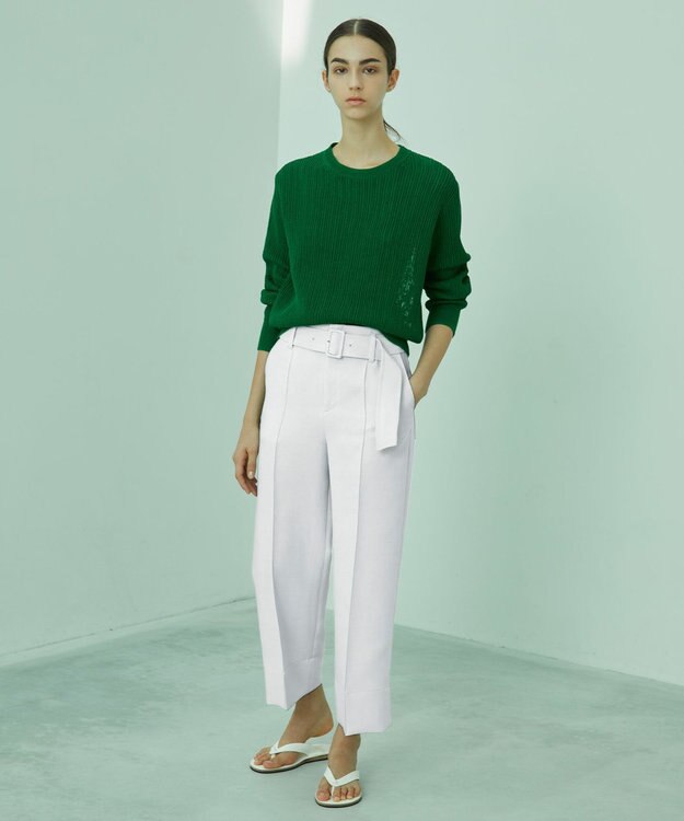 BEIGE， GARDENIA / クルーネックニット Pine Green