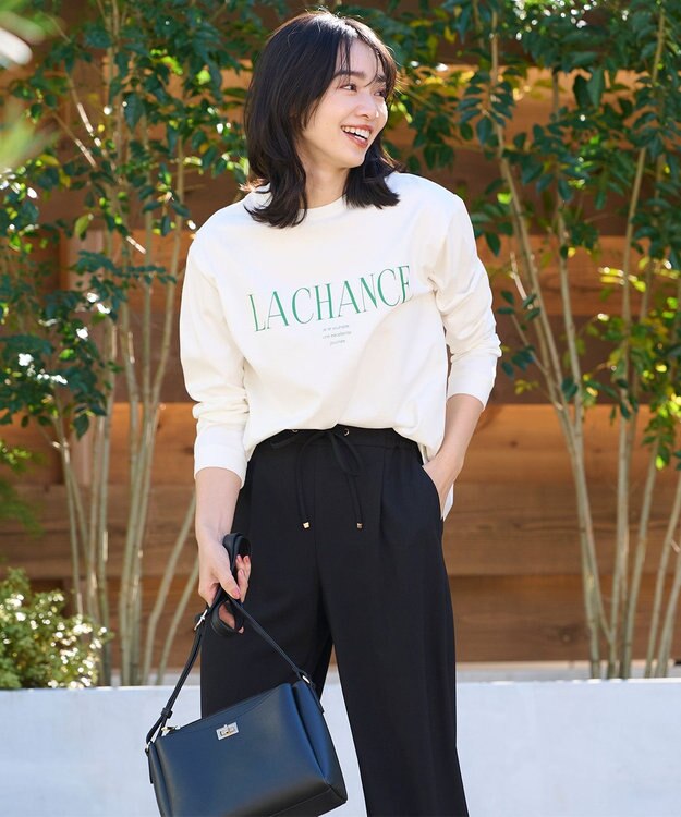 ANY 【UVケア】アソートロゴプリント ロングスリーブTシャツ オフ×グリーンロゴ