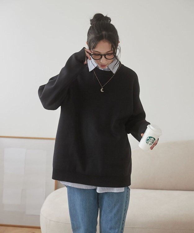 WEGO 【ユニセックス着用ITEM/MLサイズ展開】ミラノリブクルーネックプルオーバー ブラック