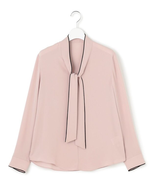 ICB L 【接触冷感・UVケア・速乾・洗える】BackSatinAmunzen 配色ボウタイブラウス ヘイズピンク系