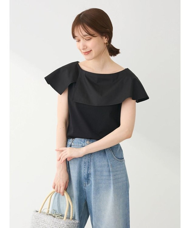 Green Parks オフショル風カットプルオーバー Black