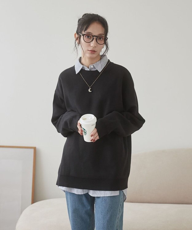 WEGO 【ユニセックス着用ITEM/MLサイズ展開】ミラノリブクルーネックプルオーバー ブラック