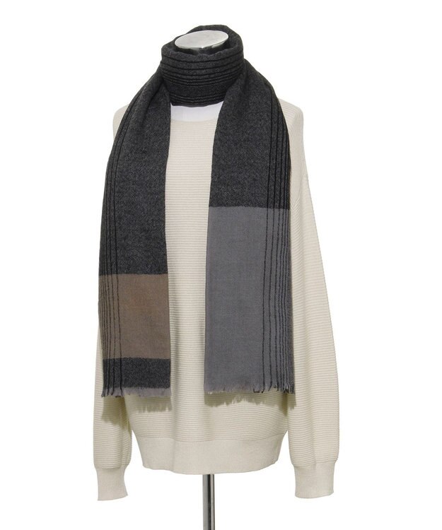 MOONBAT FURLA(フルラ）カシミヤ100％ オンブレー チェック ストール 手洗いOK ブラック