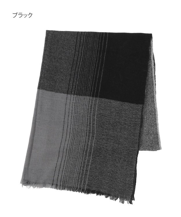 MOONBAT FURLA(フルラ）カシミヤ100％ オンブレー チェック ストール 手洗いOK ブラック