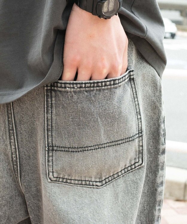 WEGO 【ユニセックス着用ITEM/SMLサイズ展開】ルーズテーパードデニムパンツ グレー