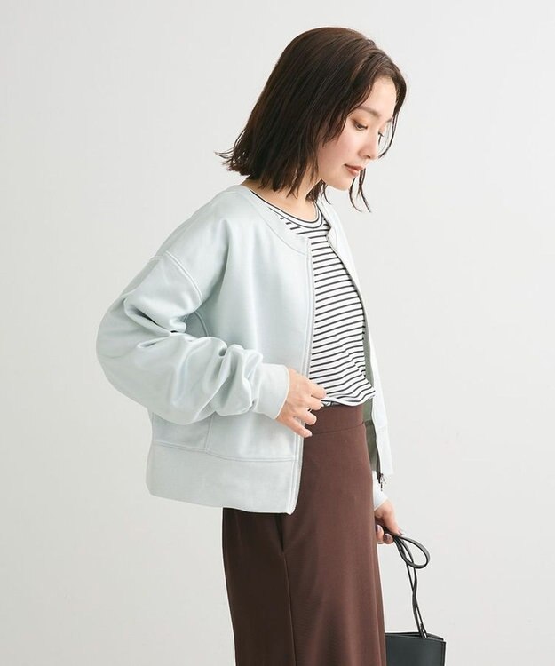 Green Parks サテンボンディングＺｉｐカーディガン Mint