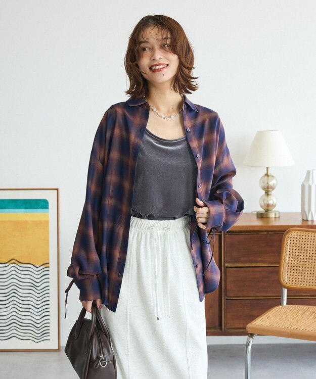 Green Parks ・ＥＬＥＮＣＡＲＥ　ＤＵＥ　チェックギャザーシャツ Navy