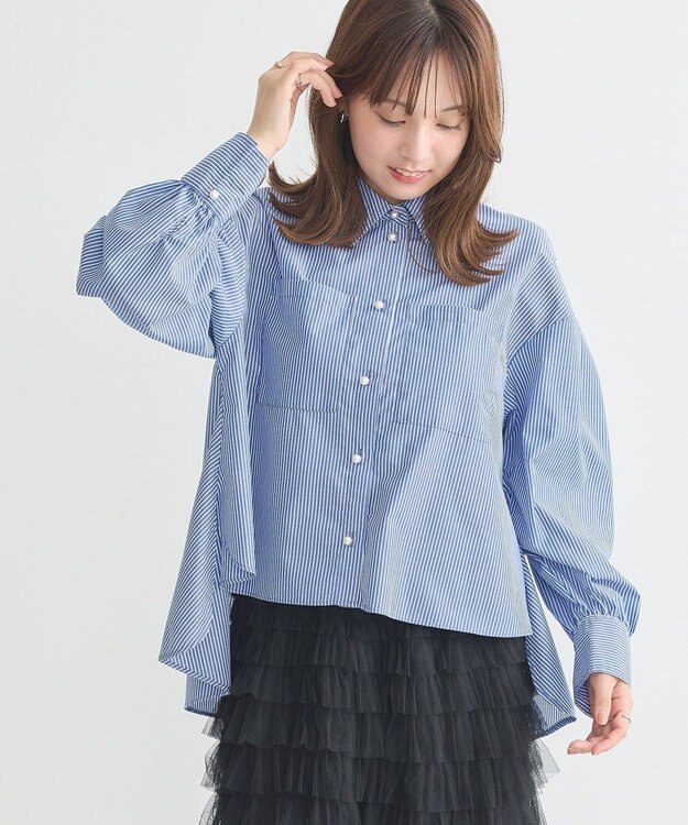 earth music&ecology オーバーフレアシャツ Stripe