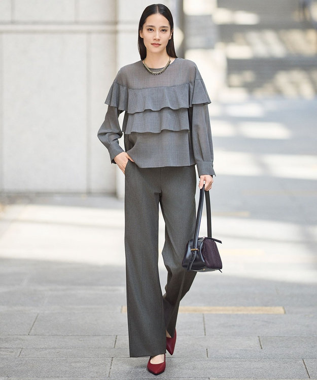 自由区 L 【カタログ掲載】TWハイツイストビエラフリル ブラウス TOPグレー