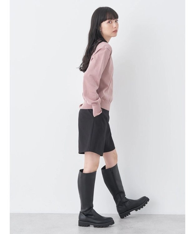 earth music&ecology バックボタンクルーネックニットプルオーバー Pink