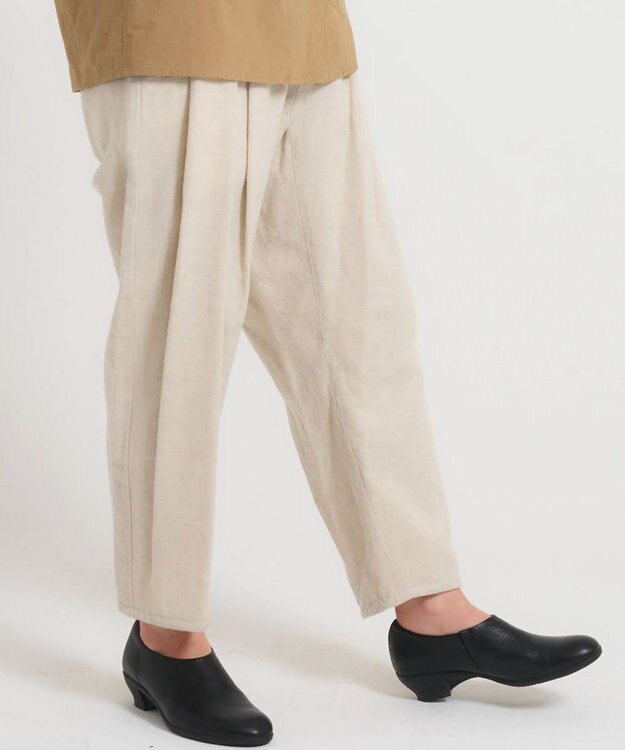 muuc 〈軽やかな尾州産リネンウール〉スラックスパンツ  　ロングシーズン 秋冬春 後ろウエストゴム有り ゆったりシルエット セットアップ可能  裏地有り