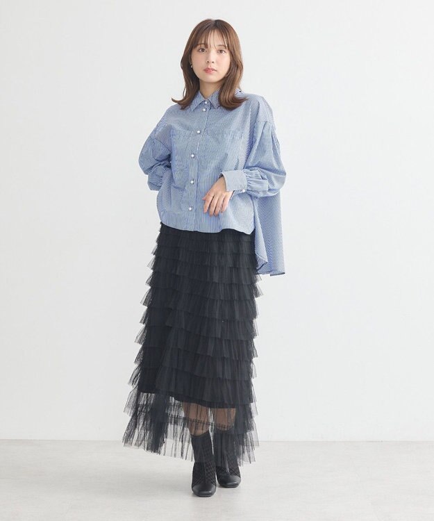 earth music&ecology オーバーフレアシャツ Stripe