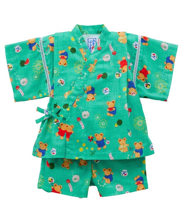 MIKI HOUSE HOT BISCUITS 【ミキハウス】【80-120cm】ミキハウスベア 甚平スーツ ストームグリーン