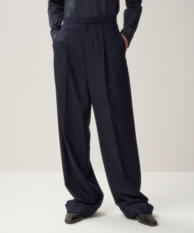 ATON MERINO COLLEGE FLANNEL | ワイドストレートパンツ NAVY