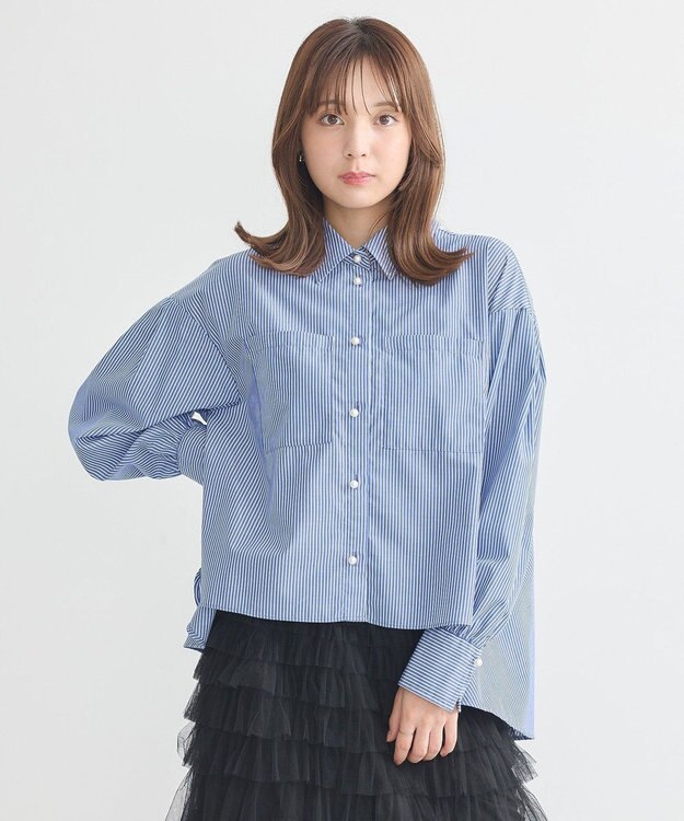 earth music&ecology オーバーフレアシャツ Stripe