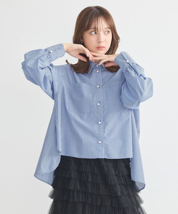 earth music&ecology オーバーフレアシャツ Stripe