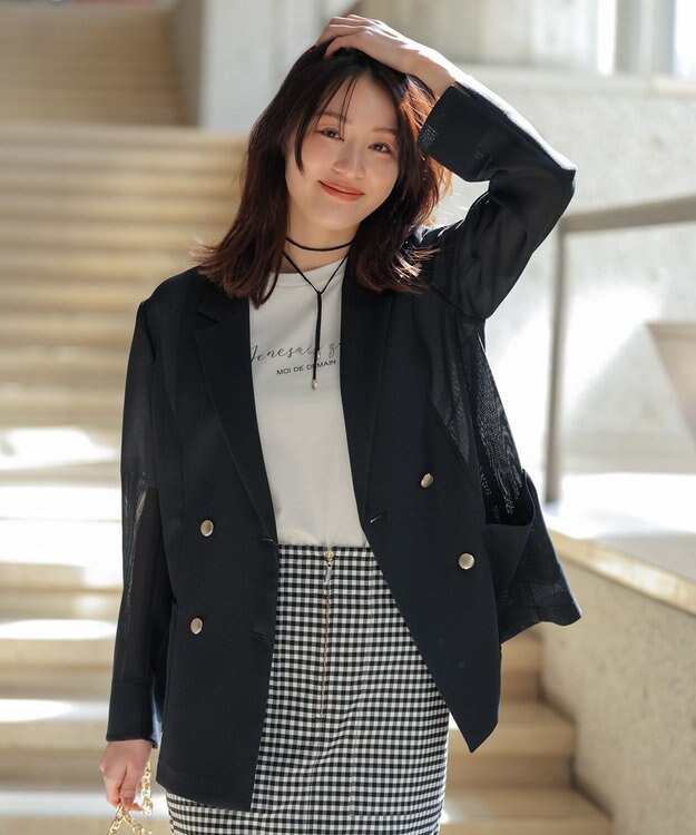 ANY SIS シアーメッシュ ダブルジャケット ネイビー