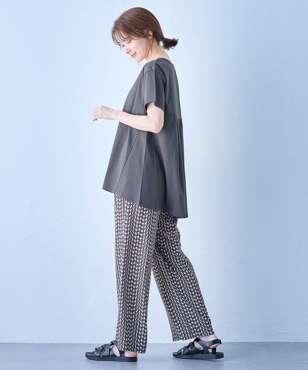 ANY L 【汗ジミ防止加工】シルケットスムースバックギャザーチュニック チャコール