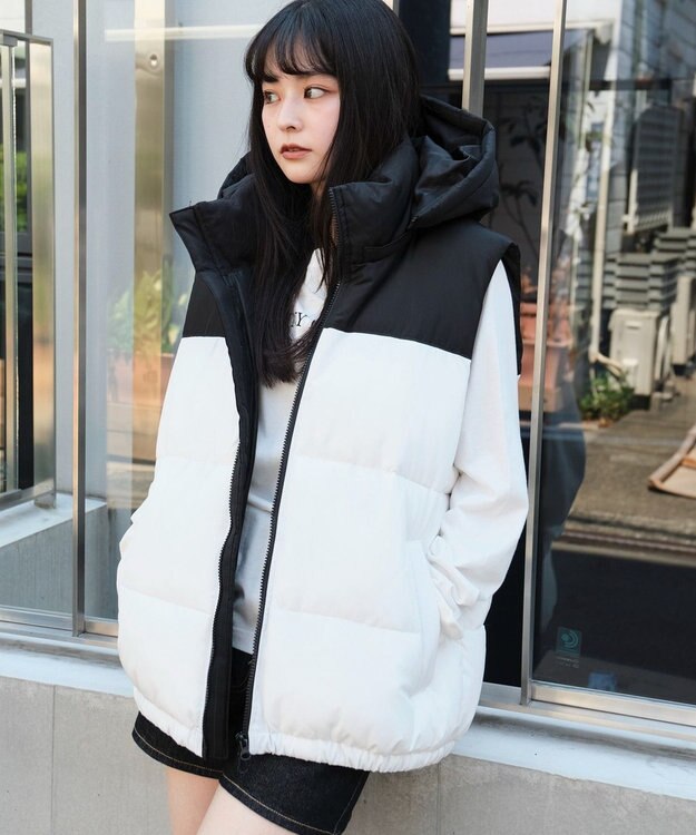 WEGO 【25年秋冬新作/ユニセックス着用ITEM/MLサイズ展開】2WAYパファーベスト ホワイト